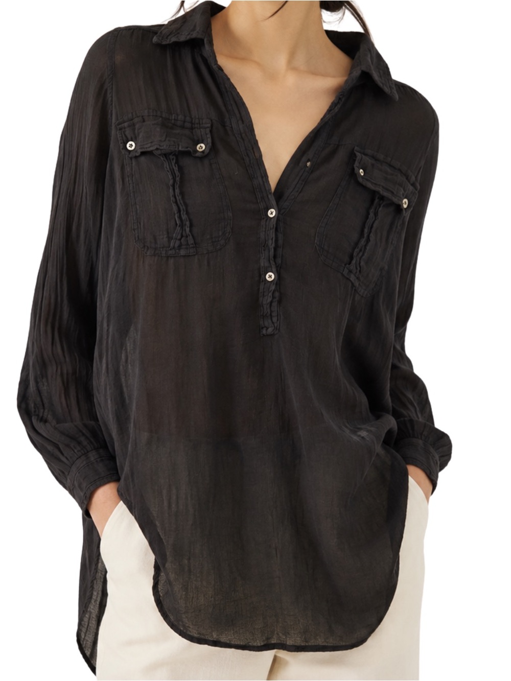 Isabel Marant Étoile Sheer Black Pocket Tunic Blouse Size 2